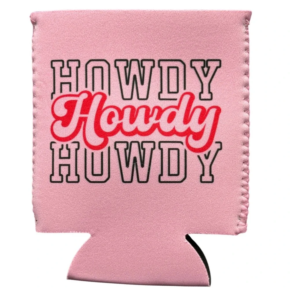 Pink Howdy Howdy Howdy Can‎ Cooler Sleeve Drink Holder Texas Style